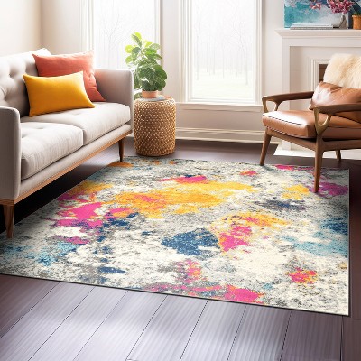 Vibrant Multicolor Abstract Square Polypropylene Area Rug 6'6" x 6'6"