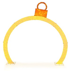 Costway 10.5 ft Christmas Pre-Lit Arch with Gold Ornament Cap 300 Warm White LED Lights - 1 of 4