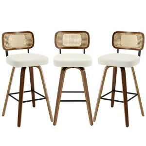 Bekrvio 26"/29” Swivel Bar Stools Set of 3, Upholstered Faux Leather Barstools with Back, Bar Chairs Island Stools for Kitchen Counter - 1 of 4