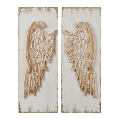 VisioGear Set of 2 Feather Wing Wall Panels with Distressed White Finish, Rectangle Hanging Wall Art, Multicolored, 42"*15.5"*2"