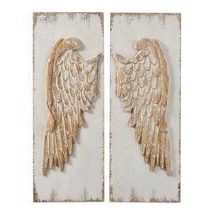 VisioGear Set of 2 Feather Wing Wall Panels with Distressed White Finish, Rectangle Hanging Wall Art, Multicolored, 42"*15.5"*2" - 1 of 4