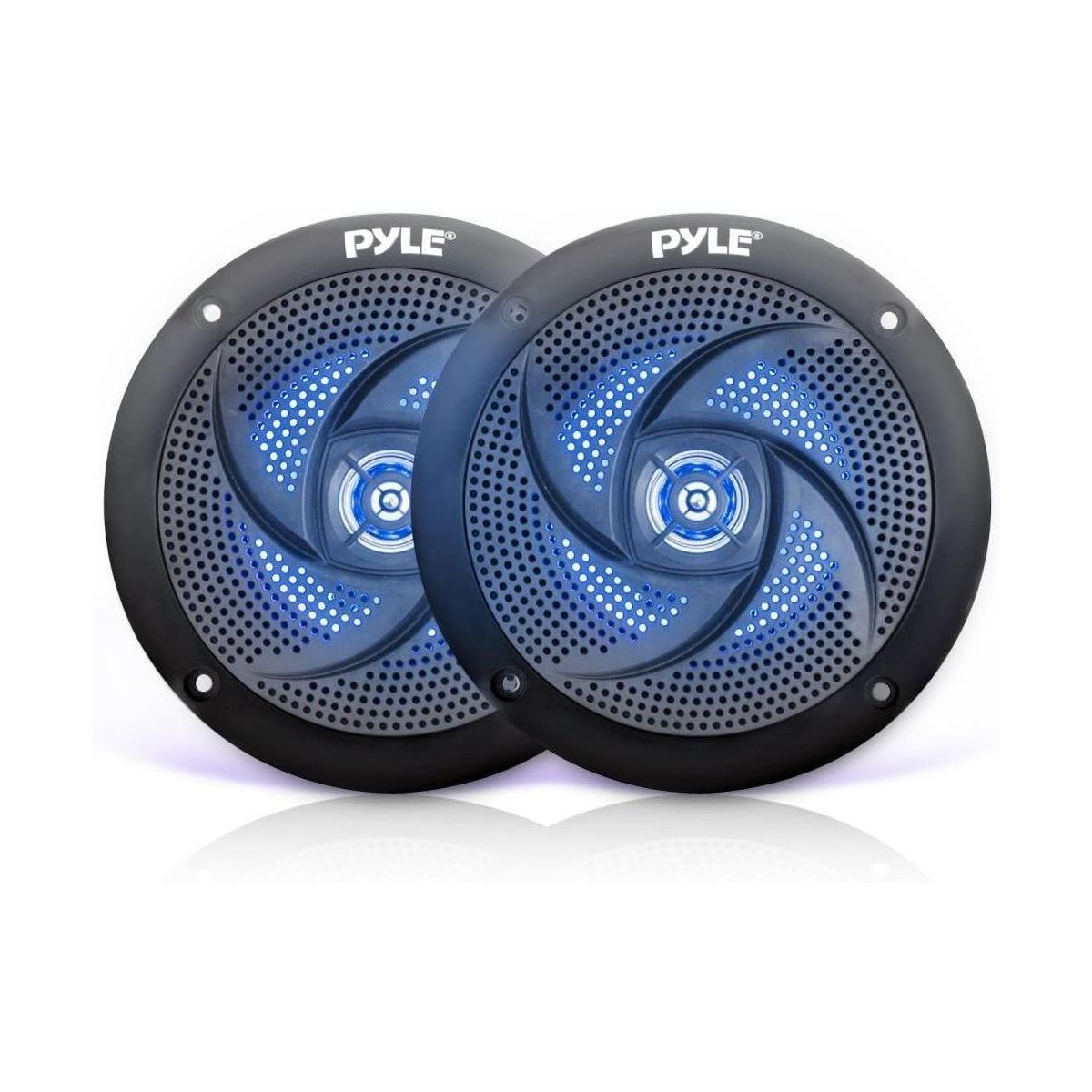 Pyle 4'' Low-Profile Waterproof Marine Speakers with Built-in Blue LED Lights, 100 Watt Max Power Output, 2-Pack