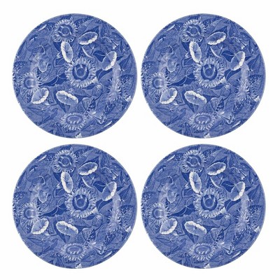 Spode Blue Room Sunflower 11-Inch Round Serving Dish Set - Set of 4 Porcelain Dining Pieces with Vintage Floral Pattern