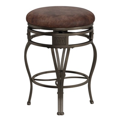 Brown Faux Leather Swivel Counter Stool with Steel Frame