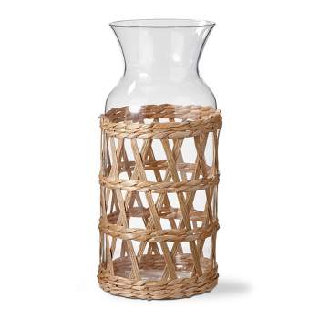 tagltd Island Collection Clear Glass Carafe Serveware Drinkware with Natural Cattail Braided Sleeve, 40 oz.