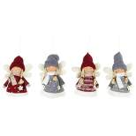 Northlight Set of 4 Red and Gray Plush Angel Christmas Ornaments 4.25"