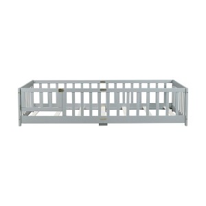 Whisen Twin Size Montessori Floor Platform Bed with Built-in Book Storage Rack on Headboard - 1 of 4
