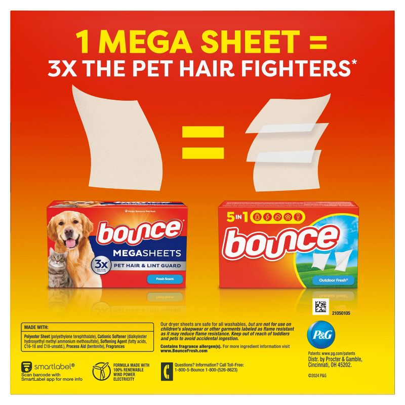 Bounce Fresh Scent Pet Hair and Lint Guard Mega Fabric Softener Dryer Sheets, 5 of 16