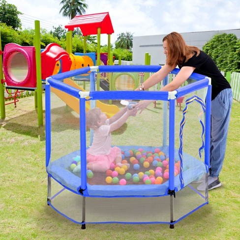 patient Rang Have en picnic 55'' Toddlers Indoor Outdoor Mini Trampoline With Safety Enclosure Net And  Balls, Blue - Modernluxe : Target