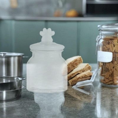 Cosmopawliton White Glass Airtight Dog Treat Jar with Paw Handle