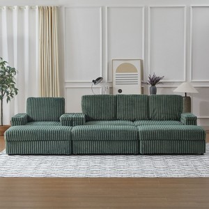 GDFStudio Vale Modern 127" L-shaped 3-Seater Corduroy Upholstered Sectional Sofa with 3 Ottomans - 1 of 4