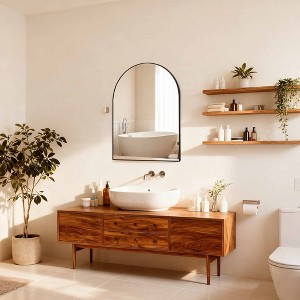 Okak Minimalism Arched Bathroom Mirror, Vanity Mirror with Aluminum Frame, Arched Mirror for Bathroom, Living Room, Bedroom - 1 of 4