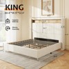 Bed Frame with LED Lights and Charging Station, 53" Tall Storage Headboard - 3 of 4