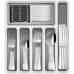 Itopfox 49-Piece Stainless Steel Silverware Set with Cutlery Organizer, Service for 8 with Steak Knives and Kitchen Utensils - 1 of 4