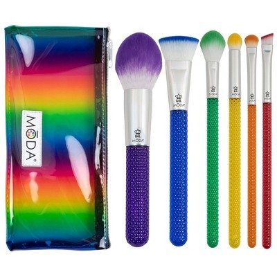 MODA Brush Rainbow 7pc Complete Makeup Brush Set with Rainbow Zip Case