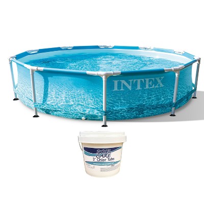 Intex 28206EH 10 Feet x 30 Inch Metal Frame Outdoor Backyard Above Ground Circular Beachside Swimming Pool with Pool Care 3 Inch Chlorine Tabs, 50 lbs