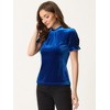 INSPIRE CHIC Women's Short Sleeve Velvet Keyhole Back Ruffle Mock Neck Shirt - 4 of 4