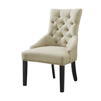 Elegant Cream Upholstered Wood Side Chair with Tufted Detailing (Set of 2)