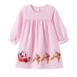 MyKids-Usa Autumn Arrival Cartoon Animals Christmas Pattern Long Sleeves Crew Neck Dress for Stylish Girls - 1 of 4