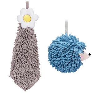 REGALWOVEN 2 Packs Chenille Hand Towel Flower and Cute Cartoon Hanging Hand Towel for Bathroom 6" x 15"/7" x 7" - 1 of 4