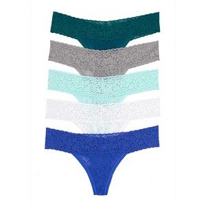 Felina Stretchy Lace Low Rise Thong - Sexy Underwear for Women, Thongs for Women, Seamless Panties for Women (5-Pack) - 1 of 1