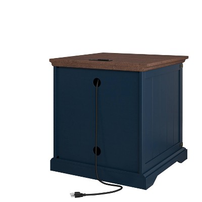 Navy and Dark Wood Farmhouse Side Table with Storage