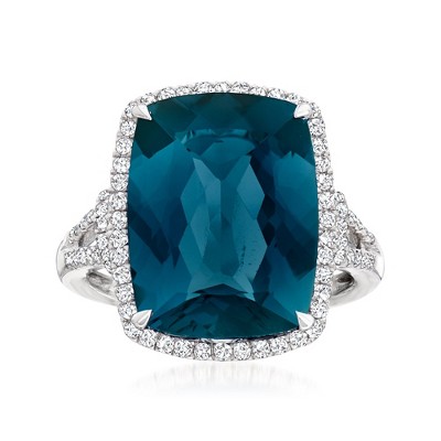 Ross-Simons 12.00 Carat London Blue Topaz and .41 ct. t.w. Diamond Ring in 14kt White Gold