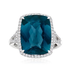 Ross-Simons 12.00 Carat London Blue Topaz and .41 ct. t.w. Diamond Ring in 14kt White Gold - 1 of 4