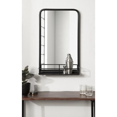Estero 18x30 Black Metal-Forged Radius Rectangle Wall Mirror with Shelf