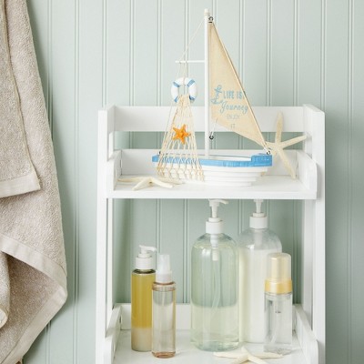 Nautical White and Blue Wooden Sailboat Figurine with Burlap Sail