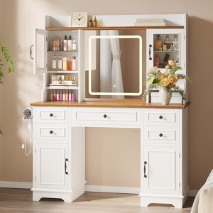 Vanity Desk with LED Lighted Mirror, Makeup Vanity Table with 5 Drawers, 4 Doors, and 3 Storage Shelves for Bedroom, Dressing Room - 1 of 4