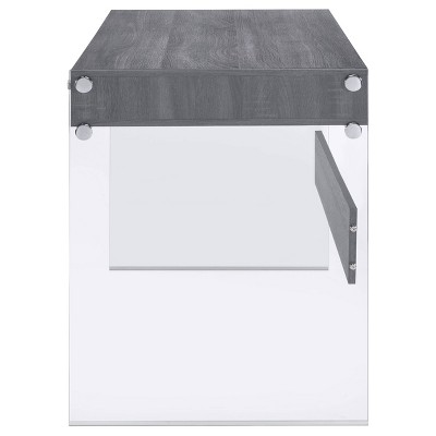 Weathered Gray 2-Drawer Writing Desk with Glass Sides
