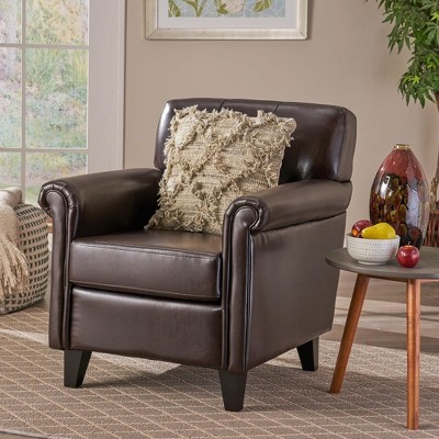 Bonded Leather Tufted Fully Padded Club Chair with Compact Design for Small Spaces for Living Room