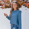 Women's Blue Chambray Puff Sleeve Ruffled Shoulder Peasant Blouse - Cupshe - 3 of 4