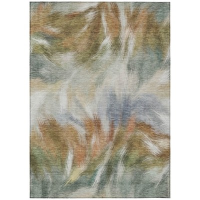 Beige And Copper Abstract Washable Indoor Outdoor Area Rug