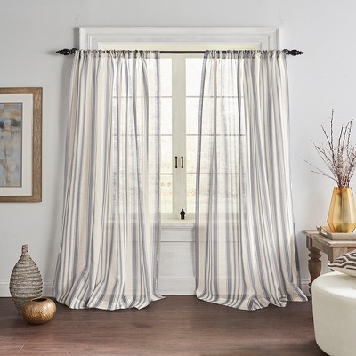 Elrene Hampton Stripe Cottagecore Sheer Single Window Curtain Panel - 52" x 84" - Elrene Home Fashions