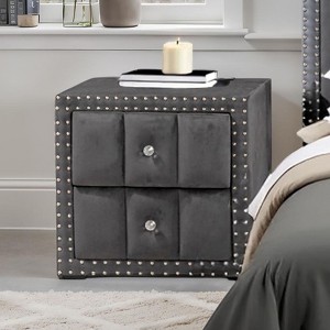 Sapphtopaz Modern Nightstand with Vertical Channel Tufting Drawers & Nailhead Trim Bedside Table with Crystal-like Knob for Bedroom, Living Room - 1 of 4