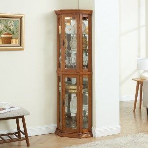 TIRAMISUBEST Corner Glass Cabinet Lighted Curio Cabinet Corner Display Case for Living Room - Mobile Lateral Filing Cabinet, Locking Wheels, - 1 of 4