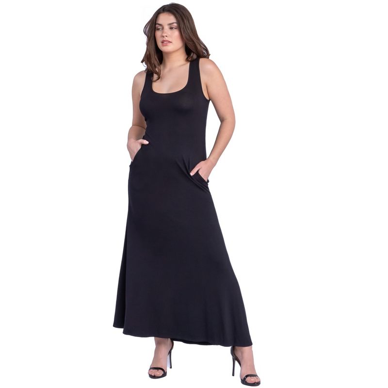 24seven Comfort Apparel Scoop Neck Sleeveless Maxi Dress with Pockets, 2 of 7