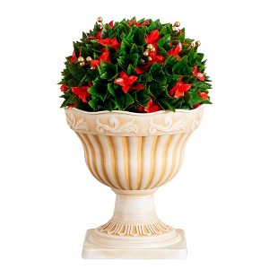 Nearly Natural 22" UV Resistant Artificial Red Tip Photinia Christmas Ball in Decorative Planter (Indoor/Outdoor) - 1 of 4