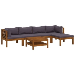 vidaXL Patio Lounge Set - 6-Piece Outdoor Sectional Sofa - Solid Wood Acacia with Dark Gray Cushions - Garden Furniture Set for Patio/Deck - 1 of 4