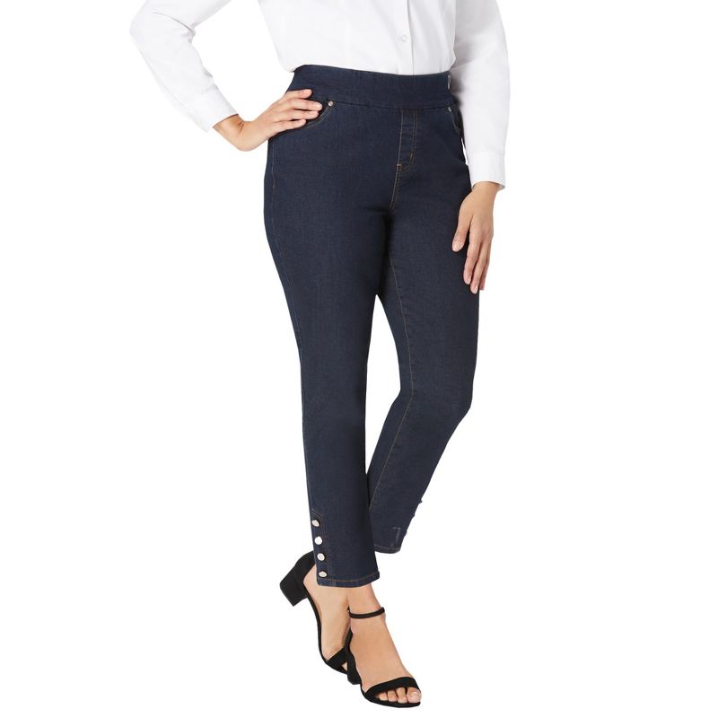 Jessica London Women's Plus Size Comfort Waist Stretch Denim Side Button Ankle Jean, 1 of 2