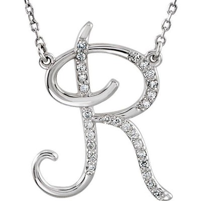 Pompeii3 1/4ct Diamond "R" Initial Pendant 18" Necklace 14K White Gold