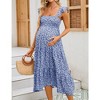 Maternity Dress Square Neck Sleeveless Smocked Ruffle Sleeve Baby Shower Photoshoot Summer Midi Dresses - 4 of 4