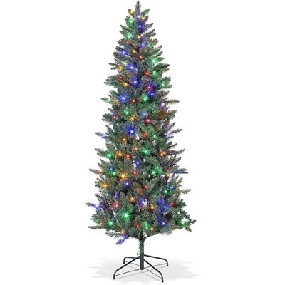 Prelit Christmas Tree, Christmas Tree with Lights, Adjustable Lights 200 Led Warm , Slim Design for Home Office Holiday Decor