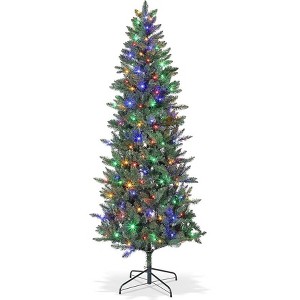 Prelit Christmas Tree, Christmas Tree with Lights, Adjustable Lights 200 Led Warm , Slim Design for Home Office Holiday Decor - 1 of 4
