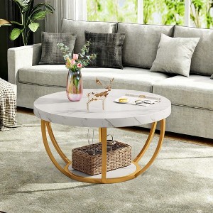 Kumasinova 2-Tier Round Wood Coffee Table,31.49" Center Dining Table with Bottom Shelf for Living Room,Bedroom,Meeting Room - 1 of 4