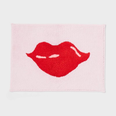 17"x24" Valentines Day Red Lips Bath Rug Pink - Room Essentials™