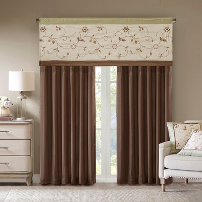 Green and Brown Floral Embroidered Sill Length Valance