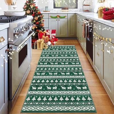 GustoWave Snowflake Christmas Holiday Decorative Area Rug for Bedroom Living Room, Green